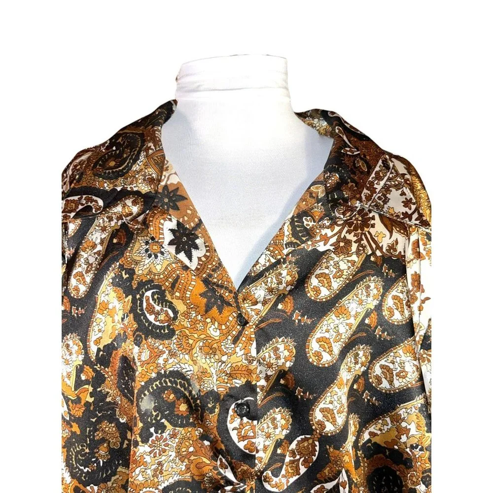 Cato Vintage Button Down Brown Paisley Design Shirt Women Size 26 - Picture 2 of 8